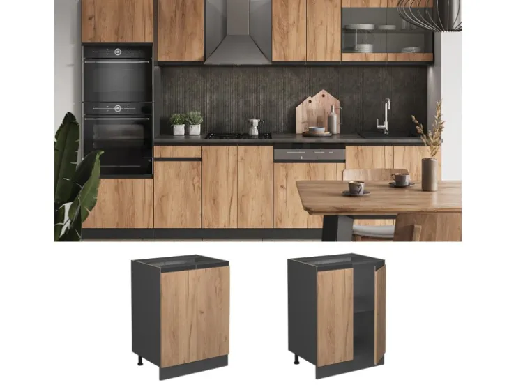 Vicco Küchenunterschrank R-Line Goldkraft /Anthrazit 60 cm J-Shape ohne Arbeitsplatte