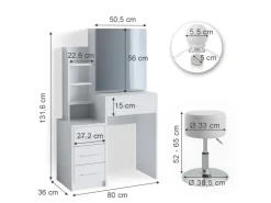 Vicco Schminktisch Conrada 36 cm mit LED Beleuchtung und Hocker* Hocker