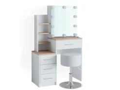 Vicco Schminktisch Conrada Weiß/Sonoma/Sonoma 36 cm mit LED Beleuchtung und Hocker* Hocker