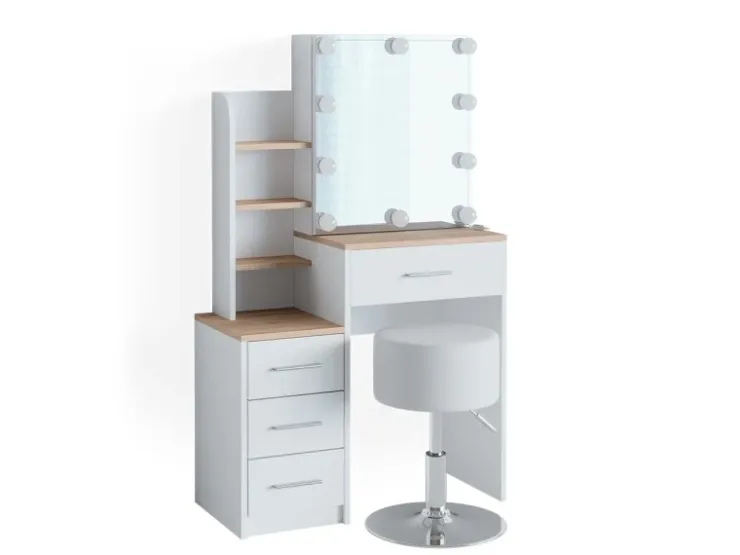 Vicco Schminktisch Conrada Weiß/Sonoma/Sonoma 36 cm mit LED Beleuchtung und Hocker* Hocker