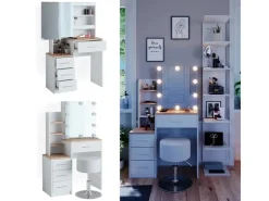 Vicco Schminktisch Conrada Weiß/Sonoma/Sonoma 36 cm mit LED Beleuchtung und Hocker* Hocker