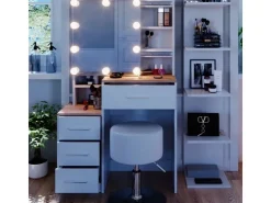Vicco Schminktisch Conrada Weiß/Sonoma/Sonoma 36 cm mit LED Beleuchtung und Hocker* Hocker