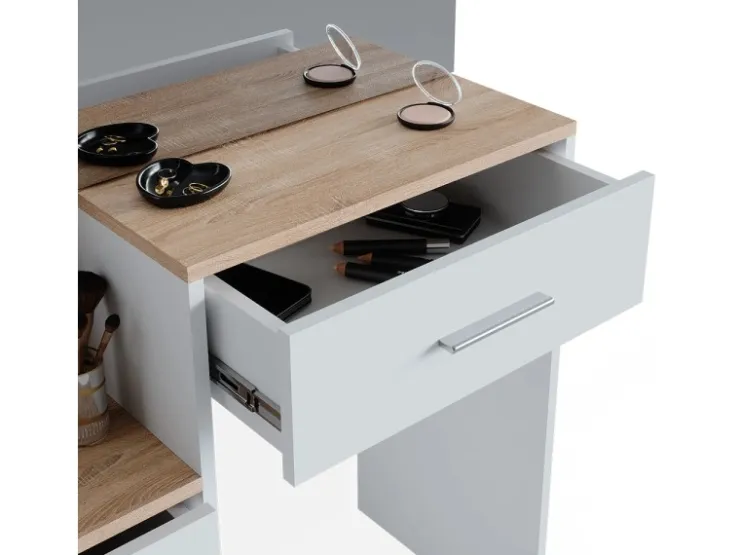 Vicco Schminktisch Conrada Weiß/Sonoma/Sonoma 36 cm mit LED Beleuchtung und Hocker* Hocker