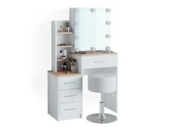 Vicco Schminktisch Conrada Weiß/Sonoma/Sonoma 36 cm mit LED Beleuchtung und Hocker* Hocker