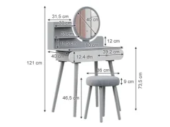 Vicco Schminktisch Edda 80 cm mit LED Beleuchtung und Hocker