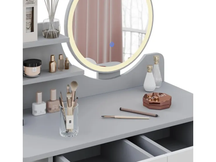 Vicco Schminktisch Edda 80 cm mit LED Beleuchtung und Hocker