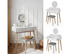 Vicco Schminktisch Finya Weiß 80 cm mit LED Spiegel und Hocker* Hocker