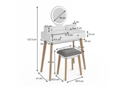 Vicco Schminktisch Finya Weiß 80 cm mit LED Spiegel und Hocker* Hocker