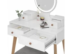 Vicco Schminktisch Finya Weiß 80 cm mit LED Spiegel und Hocker* Hocker