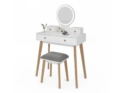 Vicco Schminktisch Finya Weiß 80 cm mit LED Spiegel und Hocker* Hocker