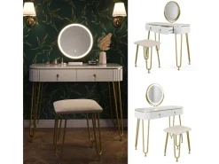 Vicco Schminktisch Grace Hochglanz 100 cm mit LED Beleuchtung und Hocker* Hocker
