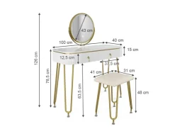 Vicco Schminktisch Grace Hochglanz 100 cm mit LED Beleuchtung und Hocker* Hocker