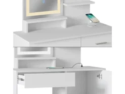 Vicco Schminktisch Julia Weiß 90 cm mit LED-Spiegel QI-Ladegerät und Hocker