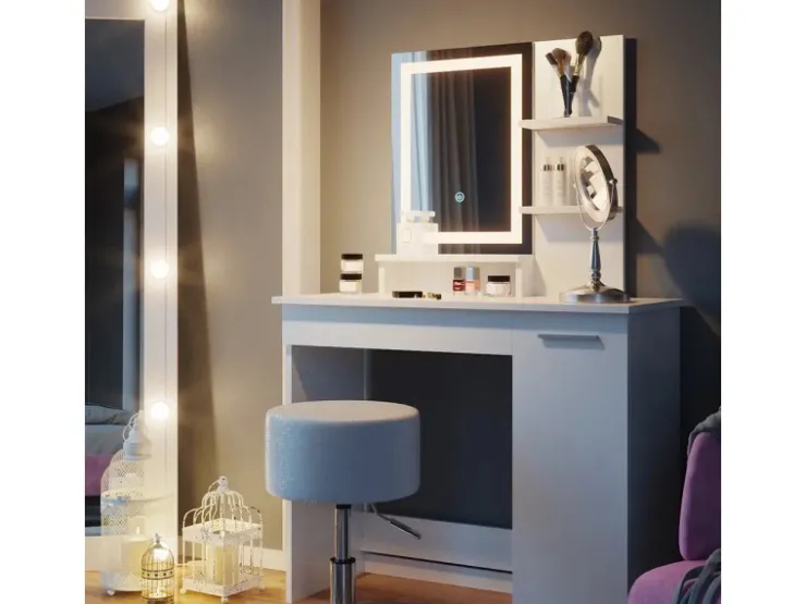 Vicco Schminktisch Julia Weiß 90 cm mit LED-Spiegel und Hocker* Hocker