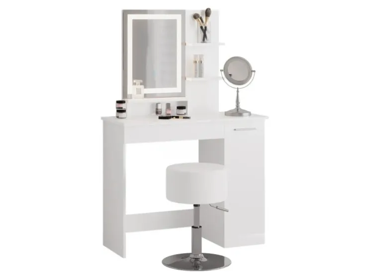 Vicco Schminktisch Julia Weiß 90 cm mit LED-Spiegel und Hocker* Hocker
