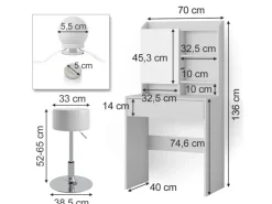 Vicco Schminktisch Laura Weiß 70 cm mit LED Beleuchtung und Hocker* Hocker