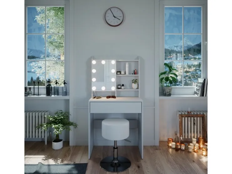 Vicco Schminktisch Laura Weiß 70 cm mit LED Beleuchtung und Hocker* Hocker