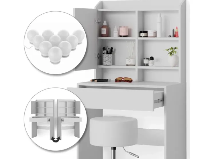 Vicco Schminktisch Laura Weiß 70 cm mit LED Beleuchtung und Hocker* Hocker