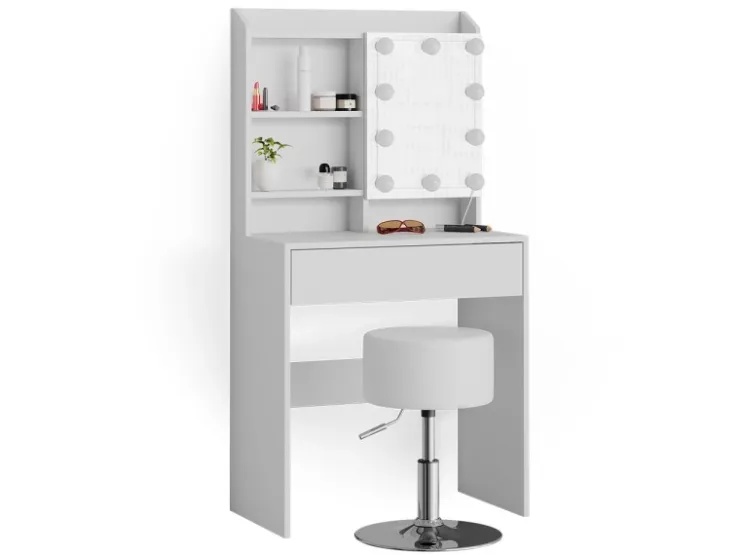 Vicco Schminktisch Laura Weiß 70 cm mit LED Beleuchtung und Hocker* Hocker