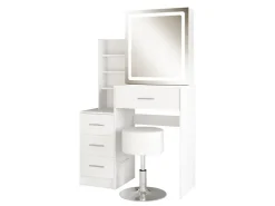 Vicco Schminktisch Lisca Weiß 80 cm mit LED-Spiegel und Hocker