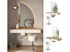 Vicco Schminktisch Melisa Weiß/Eiche 120 cm mit LED Beleuchtung und Hocker