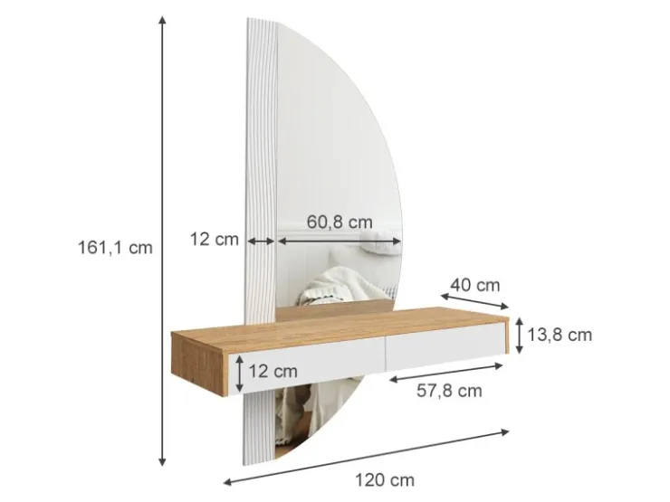 Vicco Schminktisch Melisa /Eiche 120 cm mit LED Beleuchtung