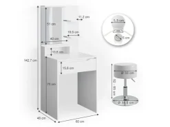 Vicco Schminktisch Ruben Weiß 60 cm mit LED Beleuchtung und Hocker* Hocker