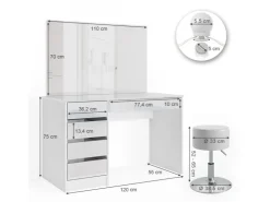 Vicco Schminktisch Sherry Weiß 55 cm mit LED Beleuchtung und Hocker* Hocker