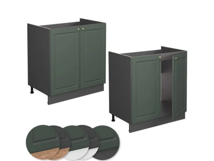Vicco Spülenunterschrank Fame-Line Grün-Gold Landhaus/Anthrazit 80 cm ohne Arbeitsplatte