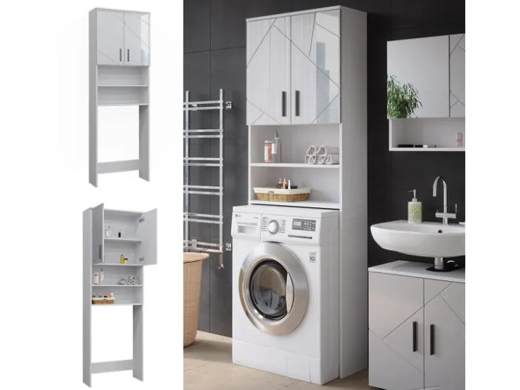 Vicco Waschmaschinenschrank Irma Hochglanz/ 64 x 191 cm Badezimmerschrank für die Waschmaschine