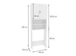 Vicco Waschmaschinenschrank Martha Weiß 64 x 190 cm mit 2 Kurzen Türen* Regal Weiß|Schränke