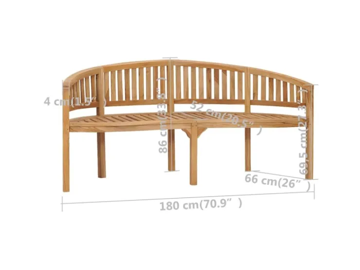 vidaXL Bananenbank 180 cm Massivholz Teak 310494* Sitzbänke