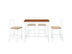 vidaXL Bartisch mit Stühlen 5-tlg. Massivholz Braun und Weiß
