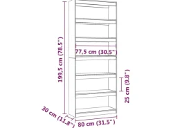 vidaXL Bücherregal/Raumteiler 80x30x199,5 cm Massivholz Kiefer