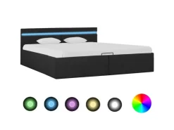 vidaXL Bett mit Bettkasten Hydraulisch LED Dunkelgrau Stoff 180x200 cm619367* Betten