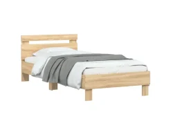 vidaXL Bettgestell mit Kopfteil und LED-Leuchten Sonoma-Eiche 90x190cm 838745