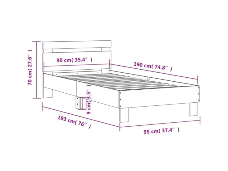 vidaXL Bettgestell mit Kopfteil und LED-Leuchten Sonoma-Eiche 90x190cm 838745