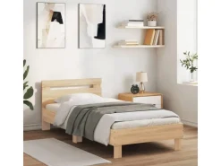 vidaXL Bettgestell mit Kopfteil und LED-Leuchten Sonoma-Eiche 90x190cm 838745