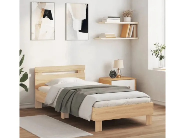vidaXL Bettgestell mit Kopfteil und LED-Leuchten Sonoma-Eiche 90x190cm 838745