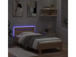 vidaXL Bettgestell mit Kopfteil und LED-Leuchten Sonoma-Eiche 90x190cm 838745