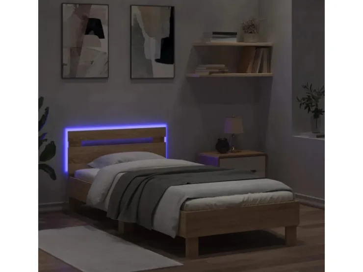 vidaXL Bettgestell mit Kopfteil und LED-Leuchten Sonoma-Eiche 90x190cm 838745