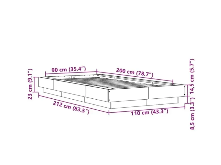 vidaXL Bettgestell mit LED 90x200 cm Holzwerkstoff 3281120* Betten