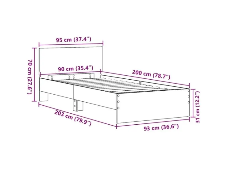 vidaXL Bettrahmen mit Kopfteil Artisan-Eiche 90 x 200 cm Holzwerkstoff 871655
