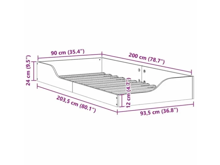 vidaXL Bettrahmen 90 x 200 cm Massives Kiefernholz 873389* Betten