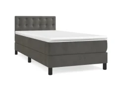 vidaXL Boxspringbett mit Matratze Dunkelgrau 90x200 cm Samt1348800