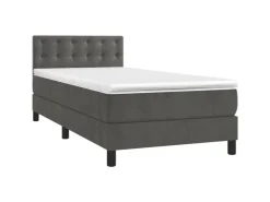 vidaXL Boxspringbett mit Matratze Dunkelgrau 90x200 cm Samt1348800