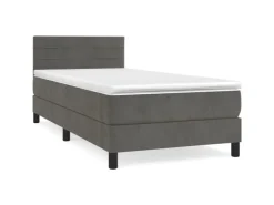 vidaXL Boxspringbett mit Matratze Dunkelgrau 90x200 cm Samt1389956