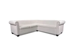 vidaXL Chesterfield Ecksofa 5-Sitzer Kunstleder Weiß