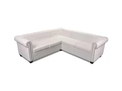 vidaXL Chesterfield Ecksofa 5-Sitzer Kunstleder Weiß