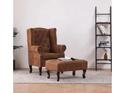vidaXL Chesterfield-Sessel und Fußhocker Braun Wildleder-Optik
